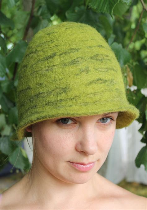 Green sauna hat - Handmade felted wool Sauna hats