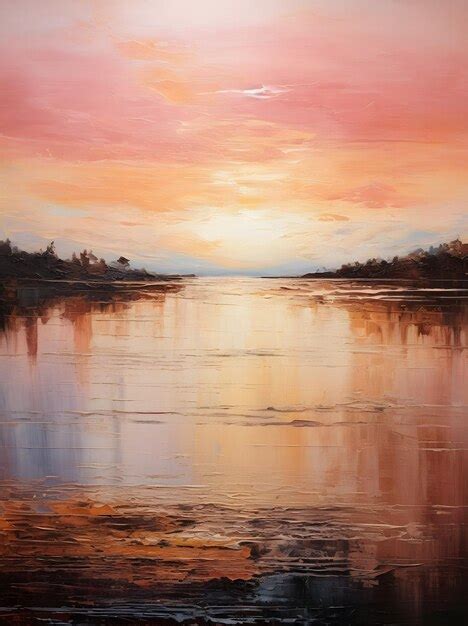 Premium AI Image | sunset on the lake painting