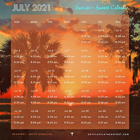 Beaufort, SC Sunrise and Sunset Times Calendar ~ 2021