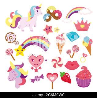 Card with a cute unicorns and rainbow Stock Vector Image & Art - Alamy