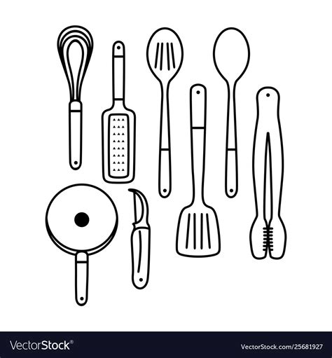 Outline cooking utensils Royalty Free Vector Image