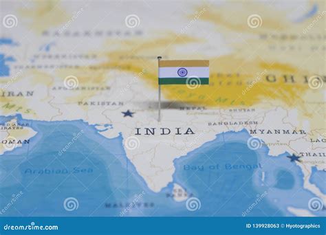 The Flag of India in the World Map Stock Image - Image of land ...