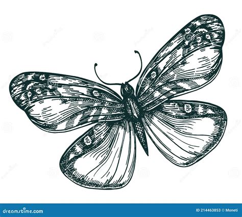 Butterfly With Open Wings Top View The Symmetrical Drawing Graphics