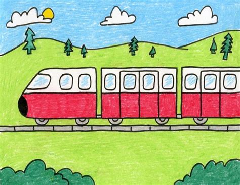 Easy How to Draw a Train Tutorial Video and Train Drawing Coloring Page ...