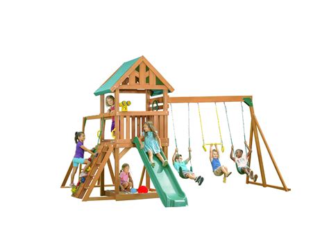 Creative Cedar Designs Mountain View Wooden Swing Sets with Tarp Roof ...