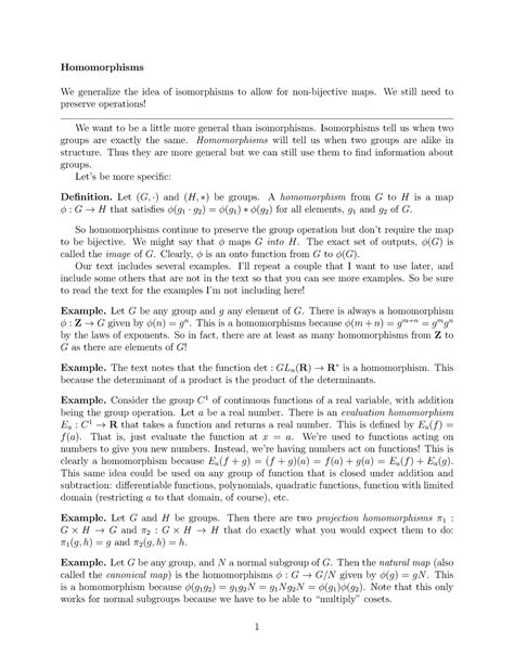 19 Homomorphisms - intro to homomorphism - Homomorphisms We generalize ...