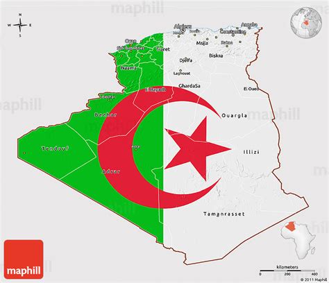 Flag 3D Map of Algeria, flag centered