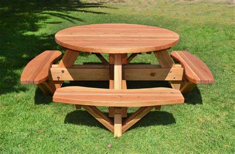 Round Wooden Picnic Table with Attached Benches