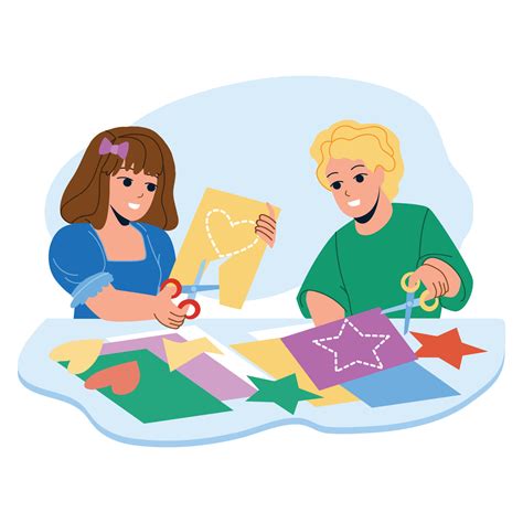 Kids Paper Craft Together In Kindergarten Vector 17314152 Vector Art at ...