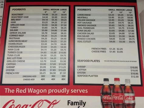 Menu at Red Wagon Poboys restaurant, Harahan