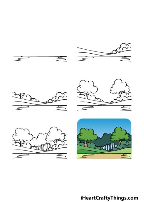 Simple Landscape Drawing - How To Draw A Simple Landscape Step By Step