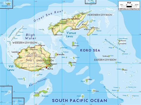 Large physical map of Fiji with roads, major cities and airports | Fiji ...