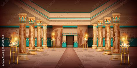 Ancient Egypt temple interior background, vector pharaoh pyramid tomb ...