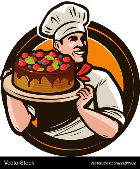 Pastry shop logo or label chef with cake Vector Image