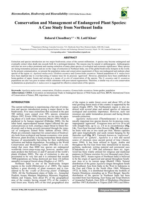 (PDF) Conservation and Management of Endangered Plant Species: A Case ...