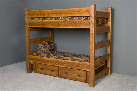 Barnwood Bunk Bed with Drawers - Viking Log Furniture