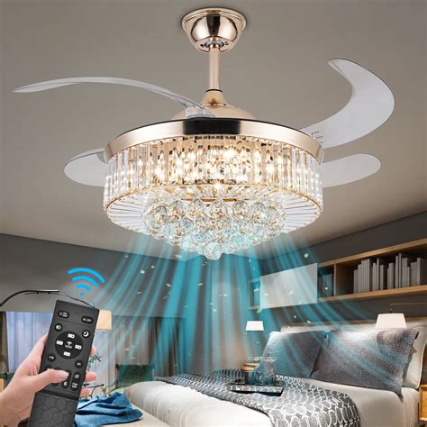 42''Reversible Chandelier Crystal Ceiling Fan with Lights, Stepless ...