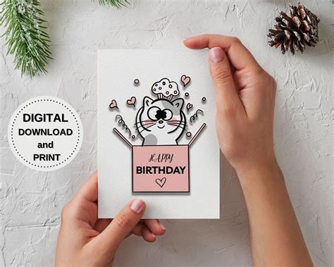 Happy Birthday Cat Printable Card Printable Birthday Card Funny and ...