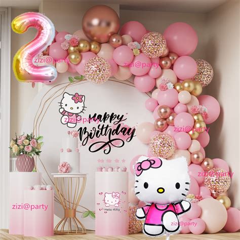 Cartoon Hello Kitty Happy Birthday Party Background Photo Studio Pink ...