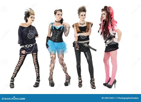 All Female Rock Band Members Posing Over White Background Stock Image ...