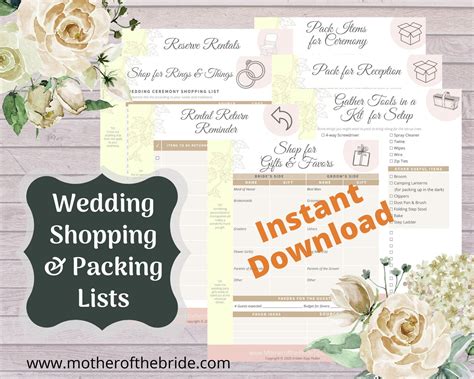 Wedding Checklists Printable Shopping & Packing Lists for - Etsy