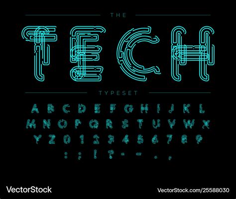 Cyber tech font contour scheme style Royalty Free Vector