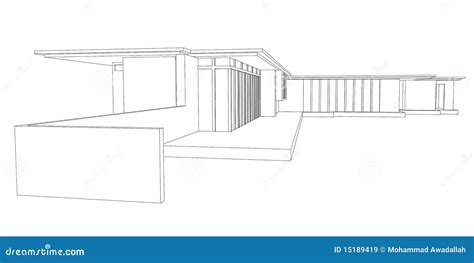 Modern House Perspective Drawing Stock Vector - Illustration: 15189419