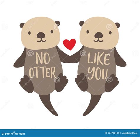 Sea Otters Couple Floating and Holding Hands Vector Illustration Stock ...