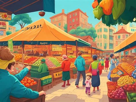 Premium AI Image | Traditional Market cartoon illustration