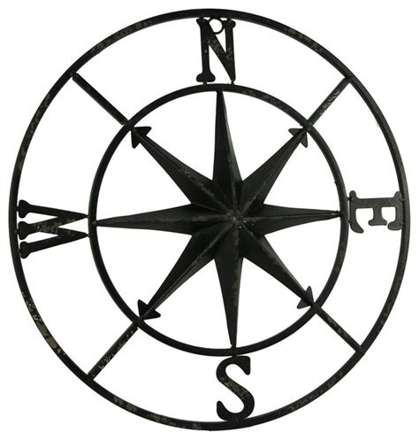 Distressed Metal Compass Rose Indoor/Outdoor Wall Hanging - Beach Style ...