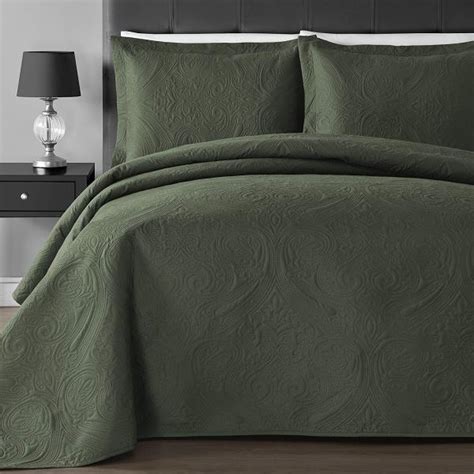 Solid Sage Green Oversized 3 pc Quilt Set Coverlet Full Queen Cal King ...