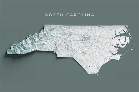 Topographic map of North Carolina and its major road network : r/MapPorn