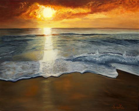 Sunset ocean view oil painting 30x24 seascape wall art beach