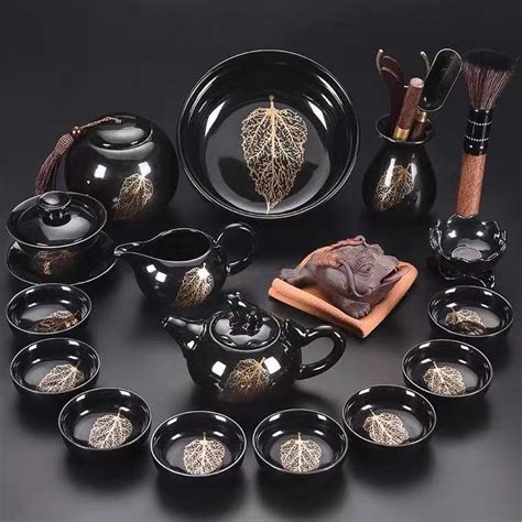 Chinese Tea Set Traditional, Black And Gold Color Teapot, Complete Kun ...