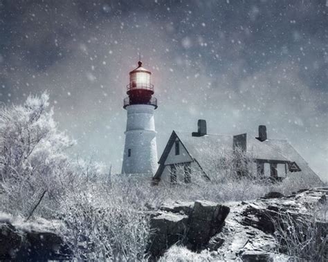 Lighthouse Photo Winter Art Maine Photograph Portland Head