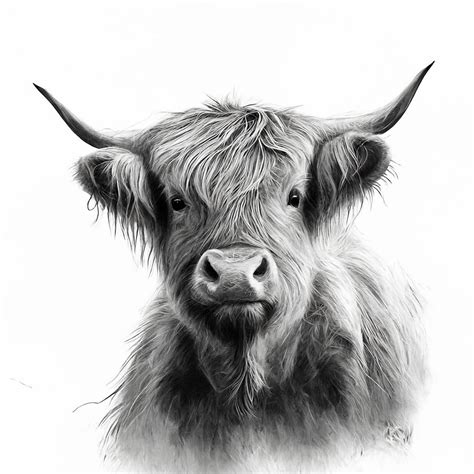 Highland Cow Black and White Drawing by Anthony Menard - Pixels