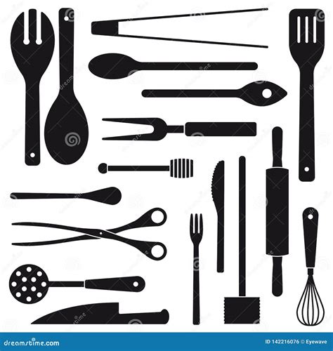 Cooking Utensils Assortment Silhouettes Vector Stock Vector ...