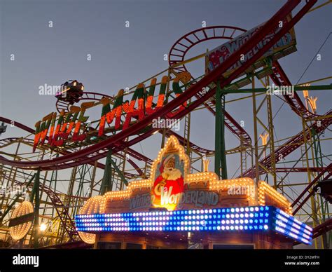 Roller-coaster at Hyde Park Winter Wonderland Christmas Fair, London ...