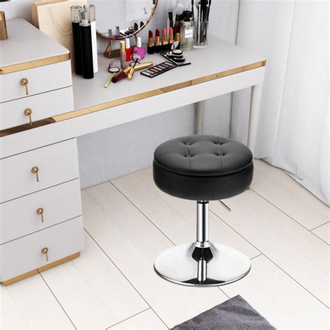 Adjustable 360° Swivel Storage Vanity Stool with Removable Tray - Costway