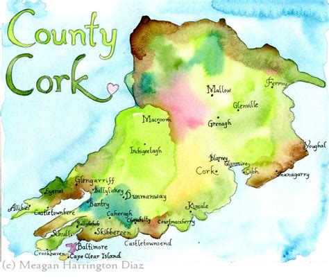 Map Art Ireland Map County Cork Ireland Fine Art