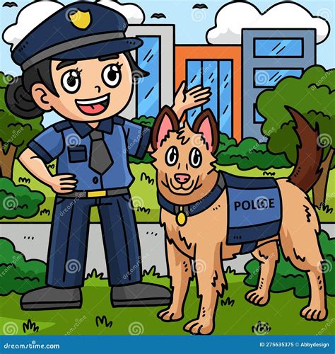 Police Officer And Police Dog Colored Cartoon Stock Vector