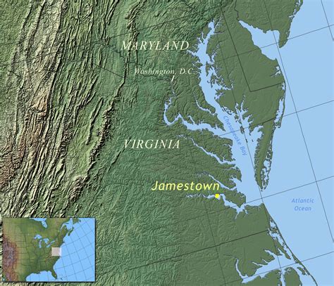 Location of Jamestown Colony in Virginia