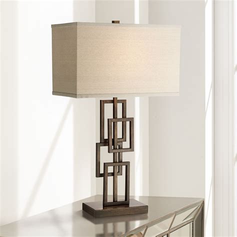 360 Lighting Modern Table Lamp Dark Bronze Metal Stacked Geometric Base ...