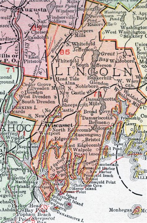 Lincoln County, Maine, 1912, map, Wiscasset, Waldoboro, Boothbay ...