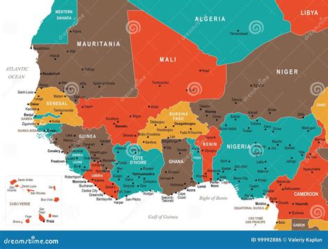 West Africa Countries Political Map Vector Illustration Cartoondealer