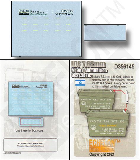 IDF 7.62mm M19A1 ammo box labels Echelon Fine Details -D356145