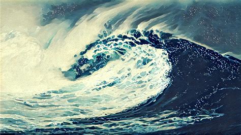 tidal wave painting #waves #sea #drawing #artwork #1080P #wallpaper # ...