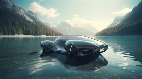 Premium Photo | A futuristic car is floating in the water.