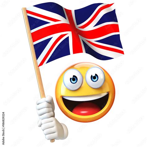 Emoji holding Union Jack flag, emoticon waving national flag of Great ...