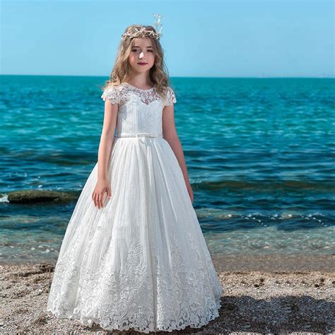 Cheap First Communion Dresses for Girls Cap Sleeves Ball Gown Lace ...